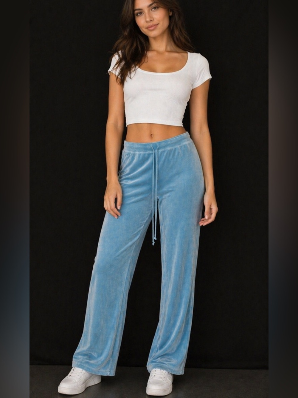 Y2K bill blass Light Blue Velour Wide-Leg Drawstring Pants